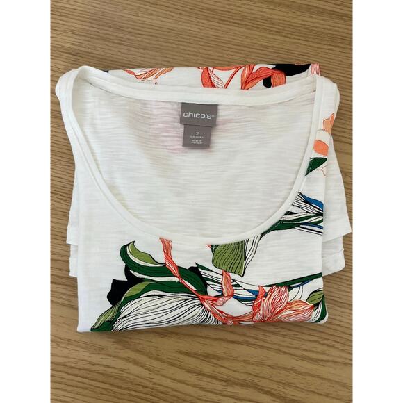 Chico's Spread Kindness Like Wildflowers Foiled Floral Short Sleeve Tee Size 2 - Picture 12 of 12